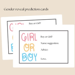 Gender reveal prediction cards, Gender reveal games printable, baby predictions, Gender reveal games cards, Boy or girl gender reveal
