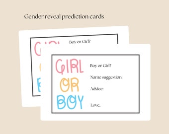 Kaarten voor het onthullen van geslacht, Afdrukbare games voor geslacht-onthulling, babyvoorspellingen, Spelkaarten voor het onthullen van het geslacht, Gender-onthulling voor jongen of meisje