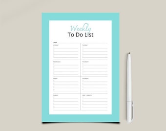Tygodniowa lista zadań do wykonania do wydrukowania w 6 różnych kolorach, tygodniowy planer, lista kontrolna, A4, planer PDF,