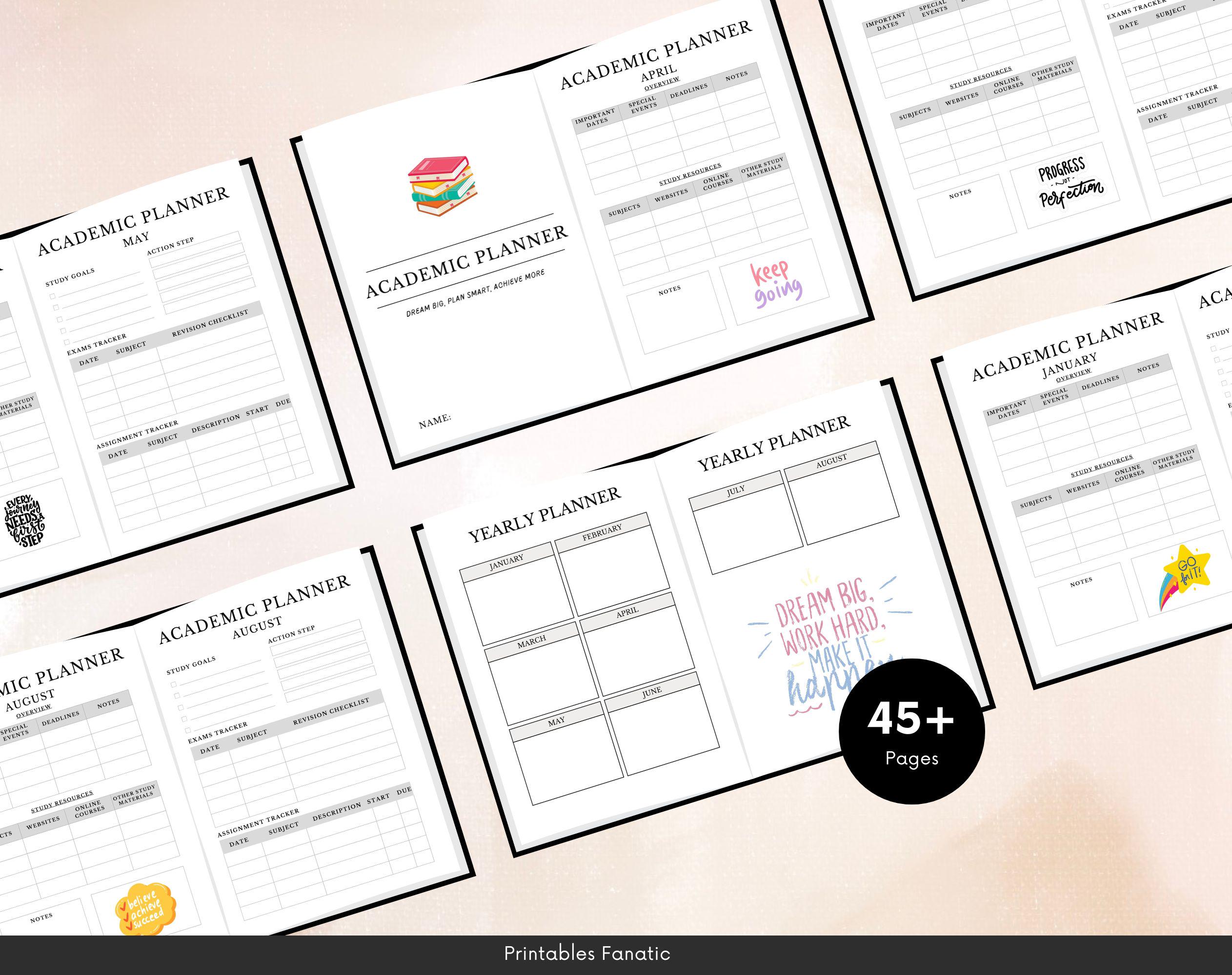Academic Planner | Printable Student Study Monthly Digital College ...