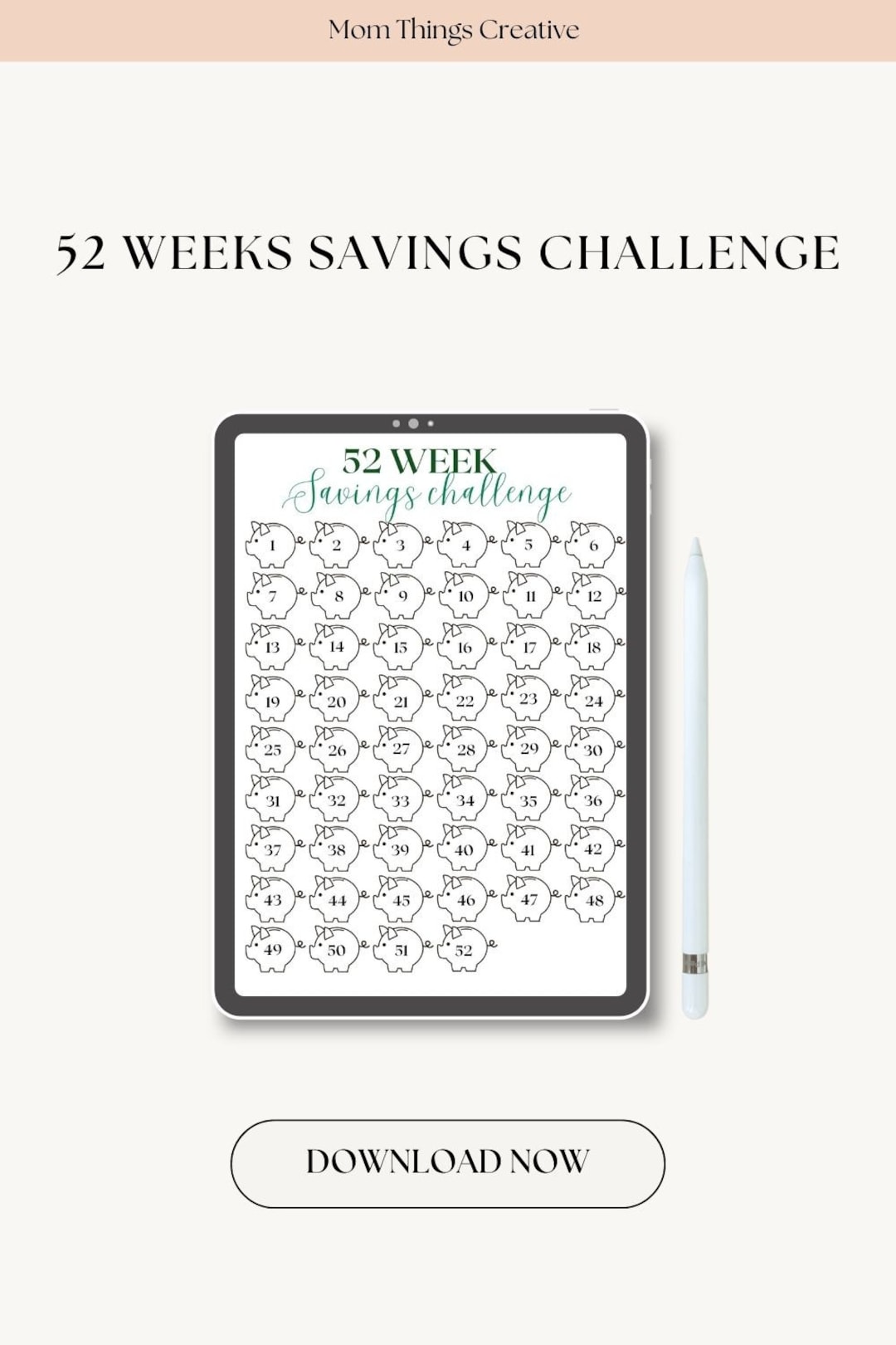 52 Weeks Savings Challenge Printable - Etsy