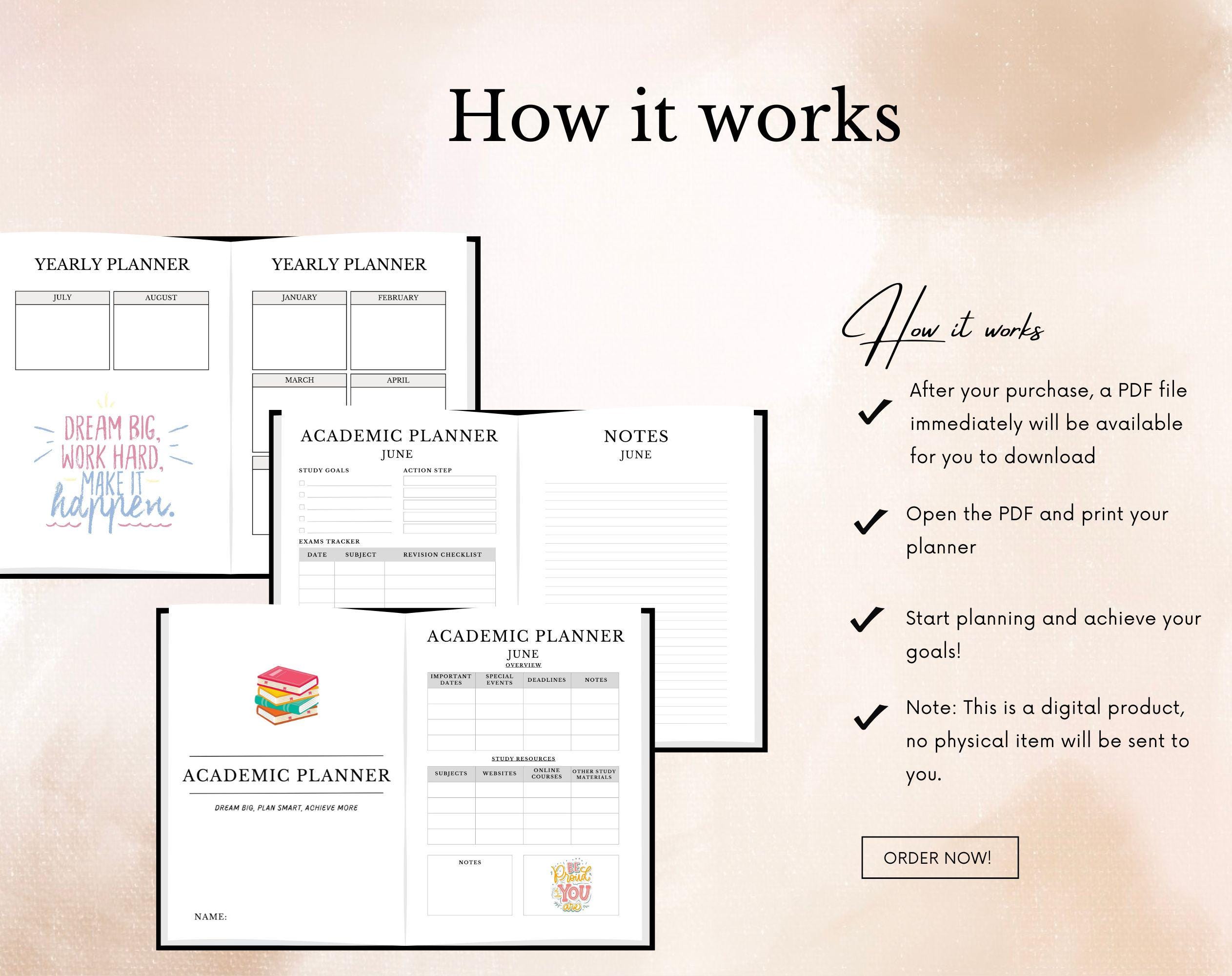 Academic Planner | Printable Student Study Monthly Digital College ...