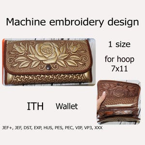 Proyecto de billetera ITH para bastidor 7 x 11 En el bastidor Cartera Diseño de bordado de rosa Monedero ITH, funda de teléfono, Clutch, bolso pequeño.