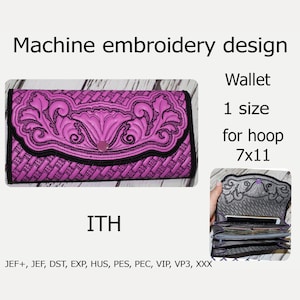 Monedero ITH proyecto para aro 7x11 En el aro Monedero bordado diseño ITH monedero, funda de móvil, Clutch, bolsito.