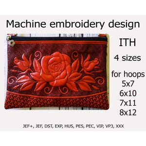 In The Hoop Reissverschlusstasche Rose Maschinenstickerei Designs ITH Kosmetiktasche ITH Projekt
