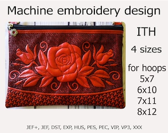 In The Hoop-tas met rits Rose Machine-borduurontwerpen ITH Make-uptas ITH-project