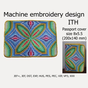 No aro Capa para passaporte Desenho de bordado à máquina Projetos Bargello ITH para aro 6x10