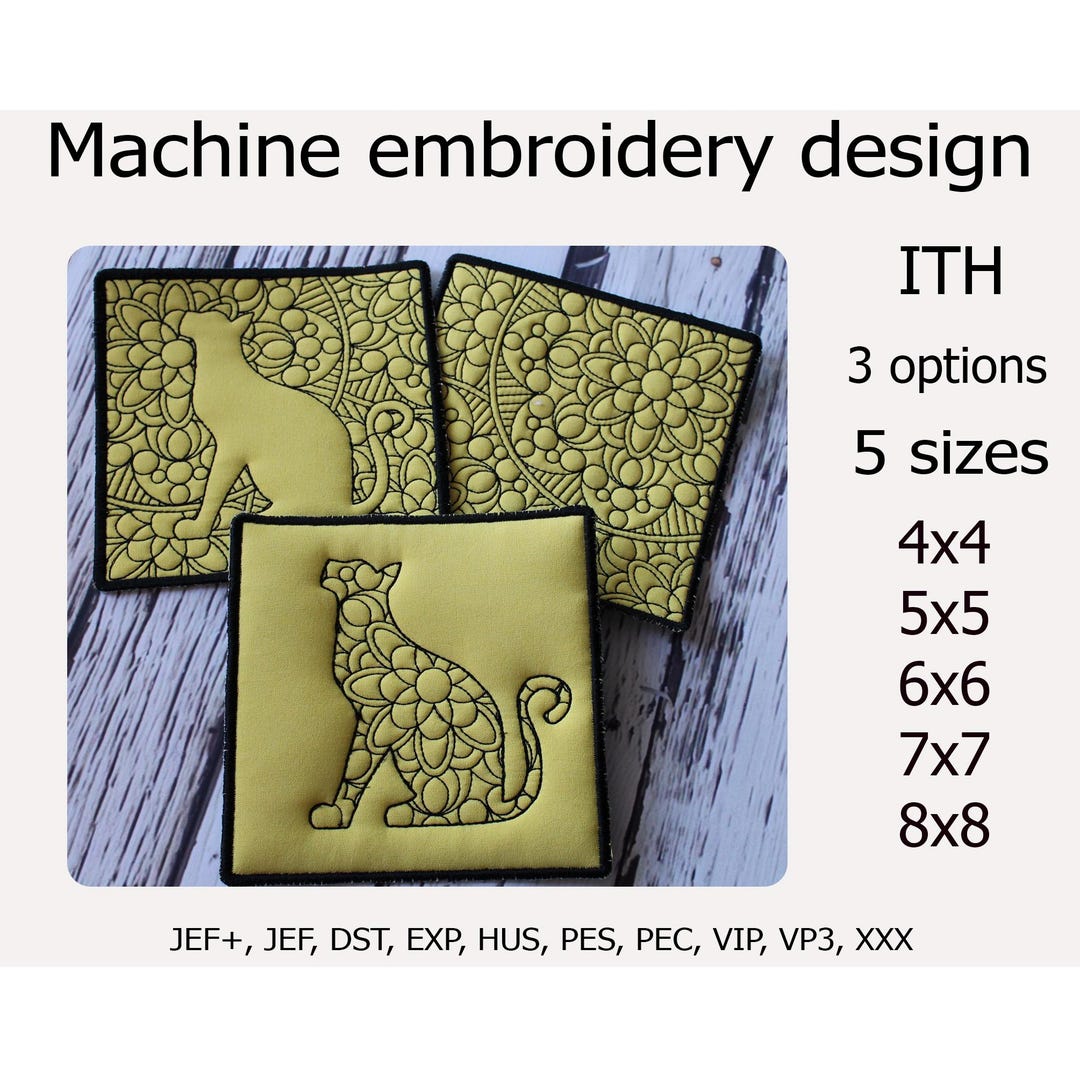 ITH Coasters Quilting Cat Mug Rug in the Hoop Embroidery Design Coffee ...