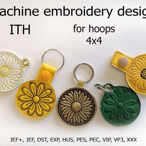 ITH Key Fob Sunflower embroidery design In the hoop projects for hoop 4x4