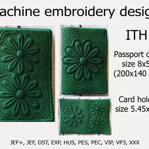 パスポートカバーとカードケース フープ刺繍デザイン 花 トラプント ITH プロジェクト フープ 5x7 6x10