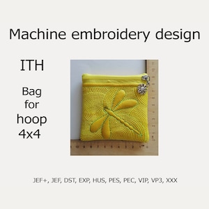 En el aro bolsa máquina bordado diseño libélulas y espirales ITH proyecto 4x4