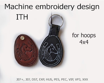ITH Key Fob Horseshoe and Horse embroidery design In the hoop projects for hoop 4x4