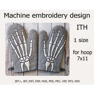 Oven mitt In the Hoop Pot holder Skeleton arm machine embroidery design ITH Embroidery project For Hoops 7x11