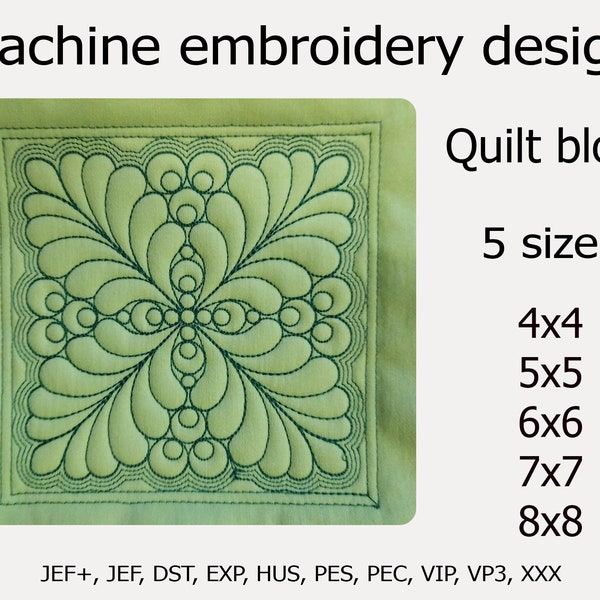 Quilt block Fleur Broderie design Trapunto Machine Broderie fichiers 5 tailles 4x4 5x5 6x6 7x7 8x8