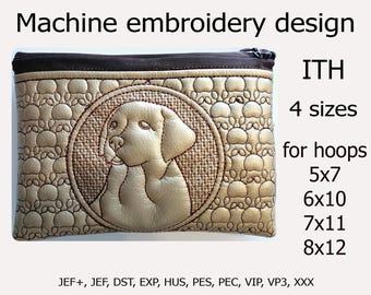 In The Hoop bag labrador dog  ITH Machine embroidery design Cosmetic bag ITH projects For Hoops 5x7 6x10 7x11 8x12