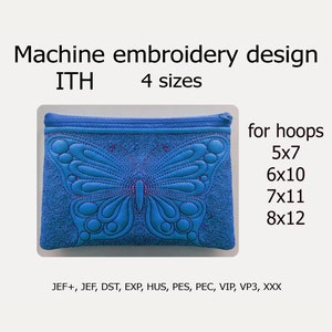 Zip bag In the Hoop Embroidery design butterfly ITH project 4 sizes