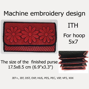 No projeto Hoop Wallet para aro 5x7 bordado design Carteira Flores ITH bolsa Clutch saquinho