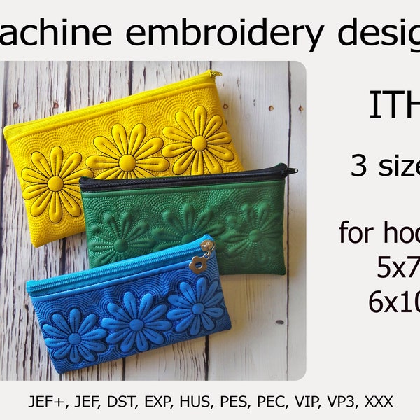 Dans le sac à fermeture éclair Hoop Fleurs Broderie design ITH cas de téléphone ITH projets pour cerceau 5x7 6x10