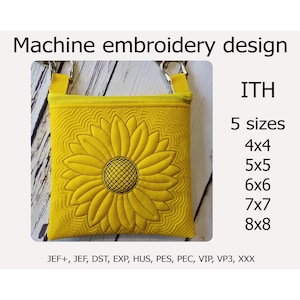 In the Hoop bag Sunflower machine embroidery design ITH project for Hoops 4x4 5x7 6x10 8x11 8x12