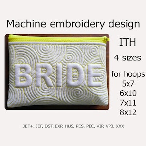 In The Hoop Braut Tasche Maschinenstickerei Designs ITH Kosmetik Reißverschlusstasche ITH Stickdatein für Stickrahmen 5x7 6x10 7x11 8x12