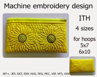 In The Hoop Handytasche Sunflower ITH Reißverschlusstasche Blumen Embroidery Designs Crossbody-tasche ITH Projekte für Hoop 5x7 6x10