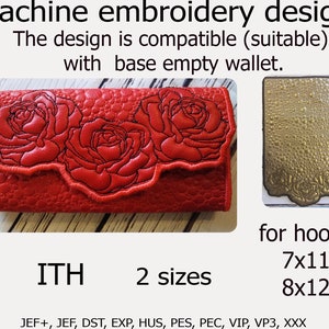 Monedero In the Hoop Rose bordado diseño ITH monedero, funda para teléfono, Clutch, bolsito. Proyecto ITH para aros 7x11 8x12