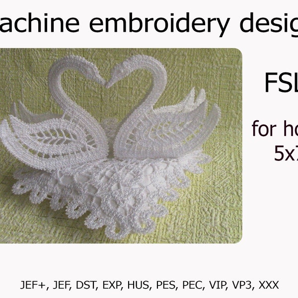 FSL embroidery design Wedding Ring Pillow Swan Freestanding lace embroidery files for hoop 5x7