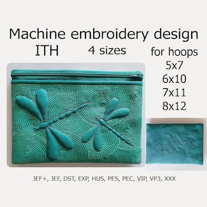 In the Hoop bag machine embroidery design dragonflies and  spirals ITH project
