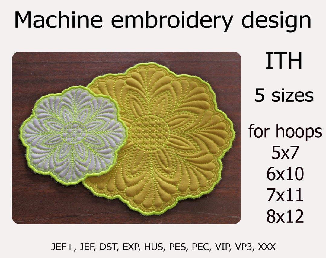 Mug Rug in the Hoop Embroidery Design ITH Coasters Quilting Flower ...