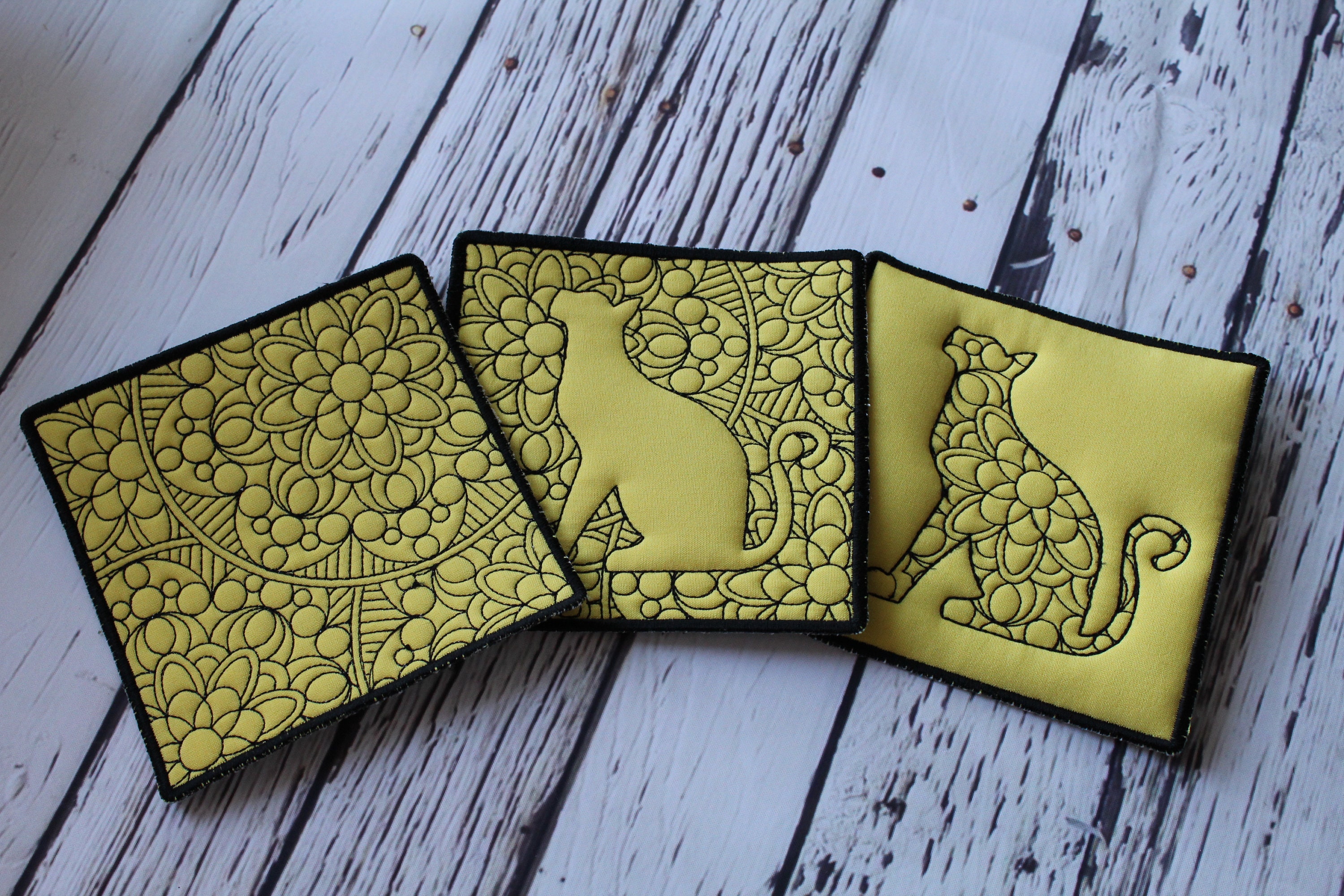 ITH Coasters Quilting Cat Mug Rug in the Hoop Embroidery Design Coffee ...