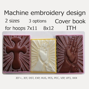 Maskinbroderidesign In the Hoop Cover for Book Hands Rosary Cross ITH-projekt för ringar 7x11 8x12 Broderidesigner