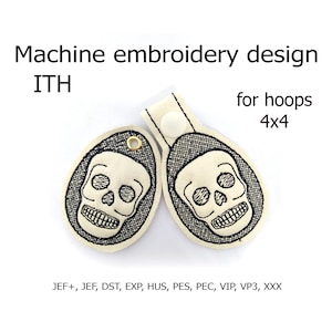 In the hoop projects ITH Key Fob Skull embroidery design for hoop 4x4