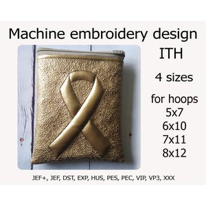 In the Hoop bag Cancer Awareness Ribbon machine embroidery design ITH projects for hoop 5x7 6x10 7x11 8x12