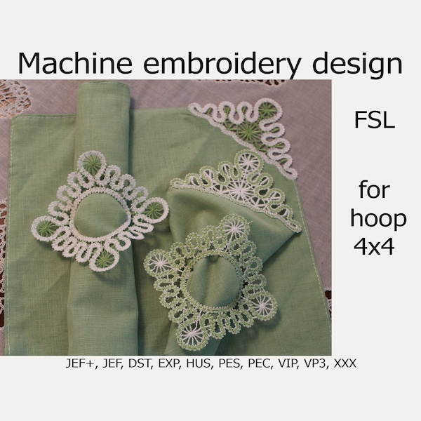FSL embroidery design Napkin ring and Doily Freestanding lace embroidery files for hoop 4x4