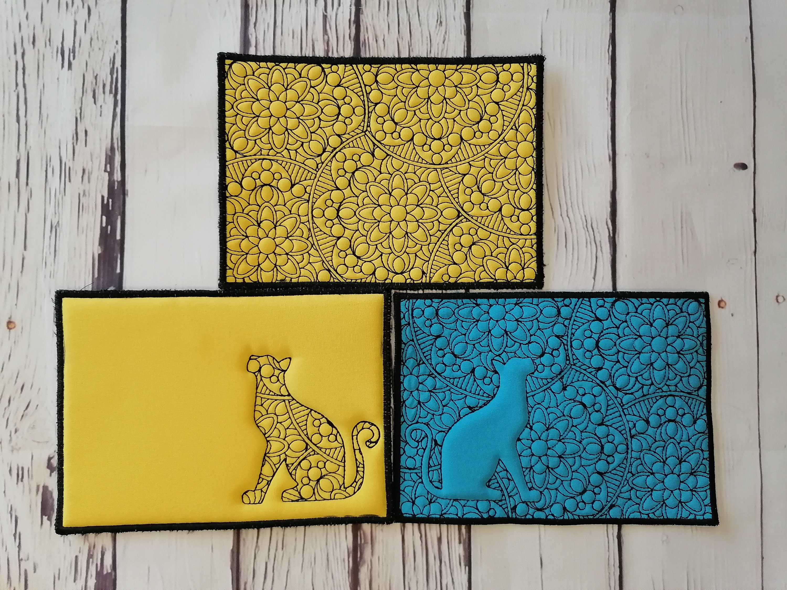 Cat Mug Rug in the Hoop Embroidery Design ITH Coasters Quilting Coffee ...