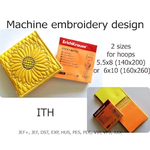 In the hoop Sticky note case Sunflower embroidery design ITH Sticky note holder embroidery file ITH project