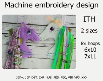 In the Hoop Hair clip organizer Horse Unicorn Machine embroidery design ITH project For Hoops 6x10  7x11