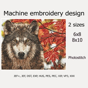 Maschinenstickerei entwirft Wolf Fotostitch Embroidery designs digitale Datei 2 Größen für Stickrahmen 6x8 8x10