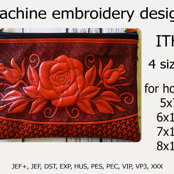 In The Hoop zipper bag Rose Machine motifs de broderie ITH Cosmetic bag ITH project