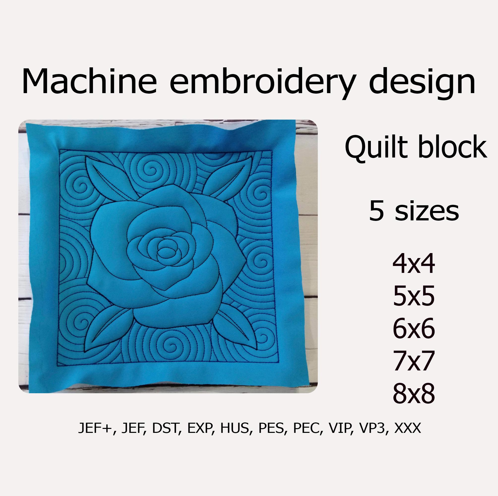 Quilt block Rose Embroidery design Trapunto Embroidery files 5 sizes 4x4 5x5 6x6 7x7 8x8