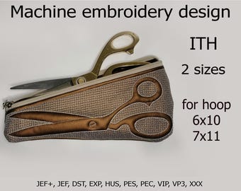 In de hoes van de hoepelschaar machineborduurontwerp ITH-project voor hoepels 6 x 10 7 x 11 ITH schaarzakje