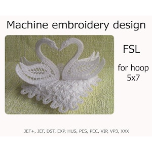 FSL embroidery design Wedding Ring Pillow Swan Freestanding lace embroidery files for hoop 5x7