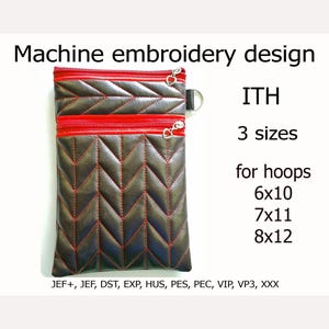 In The Hoop bag zipper bag embroidery design ITH  crossbody bag ITH project For Hoops  6x10 7x11 8x12