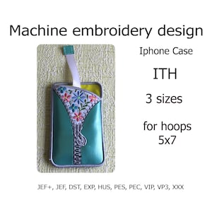 Blumen und Reißverschluss Handytasche In the Hoop Stickmuster Brillenetui Stickdatei ITH Projekt Für Stickrahmen 13x18