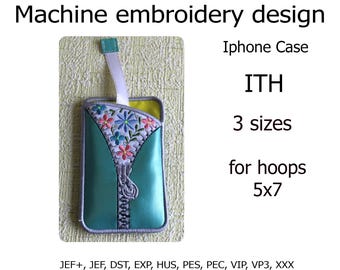 Flowers and Zipper Phone case In the Hoop Embroidery design Eyeglass case Embroidery file ITH project For Hoops 5x7