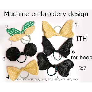 ITH bow Embroidery design In the hoop hair bows  Embroidery projecst for hoops 5x7 Barrette emb files