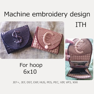 Monedero In the Hoop bordado diseño ITH monedero Little wallet ITH proyecto para aro 6x10