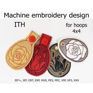 In the hoop Key Fob Rose  embroidery design ITH projects for hoop 4x4