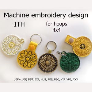 ITH Key Fob Sunflower embroidery design In the hoop projects for hoop 4x4