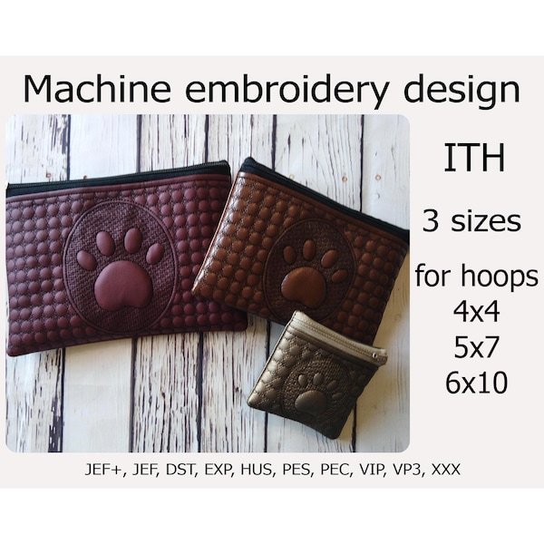 Diseño de bordado a máquina en bolsa de aro Paw ITH proyectos para aros 4x4 5x7 6x10